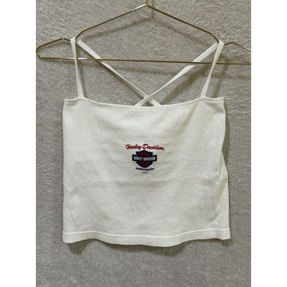 Vtg Harley Davidson Cami Tank Top White Size Large Biker Grunge Sturgis SD